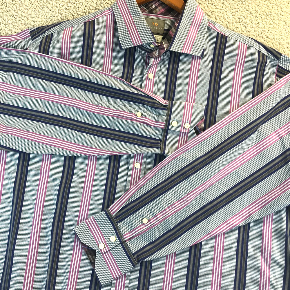 Thomas Dean Mens Long Sleeve Shirt Shirtmaker's 2XL Flip Cuff Multicolor Plaid
